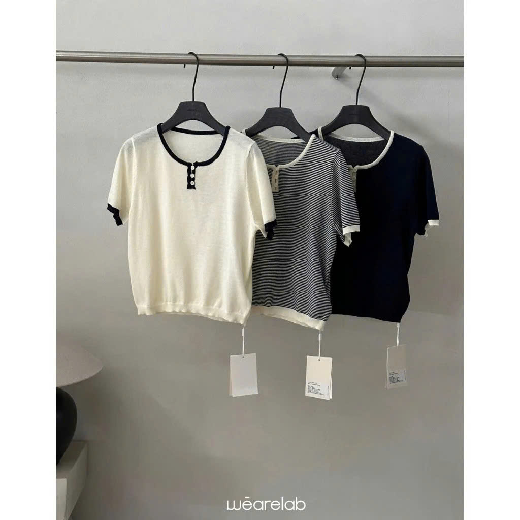 【WEARELAB】Áo len cổ tròn kẻ sọc phối màu phong cách Hàn Quốc 23053 MXN
