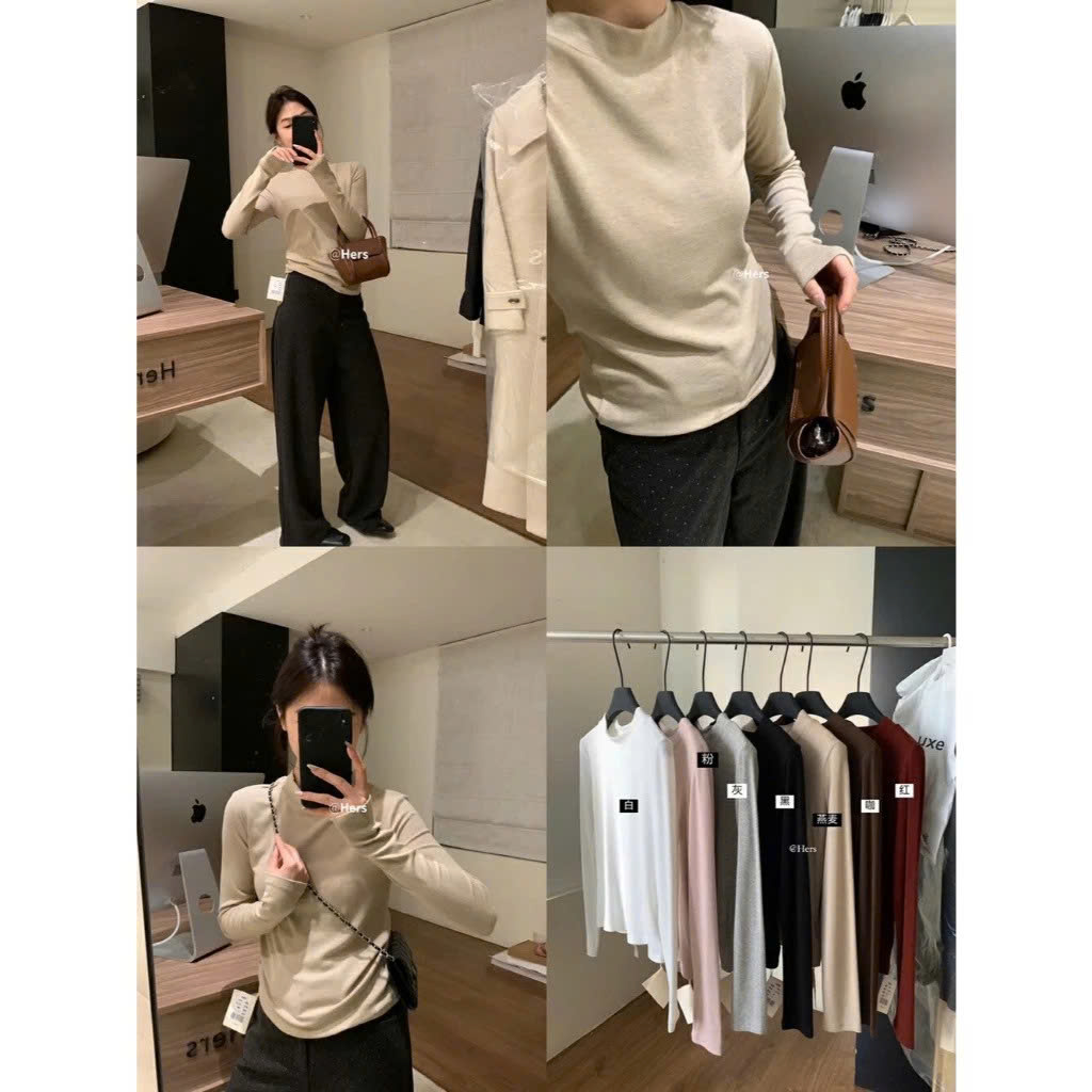 [HERS] Áo thun CHUẨN BRAND cổ tròn đa năng layeringlayering mùa thu đông 10240