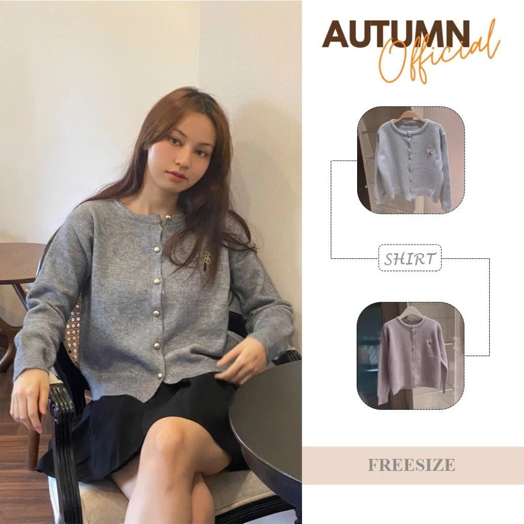 [Autumn] Áo len nữ trơn thêu hình nấm mẫu mới