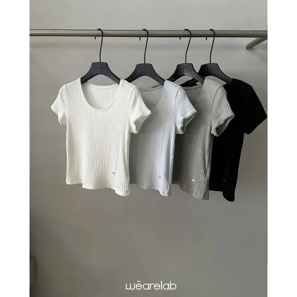 【WEARELAB】Áo len cổ tròn ren phong cách Hàn Quốc ôm vừa vặn 22762