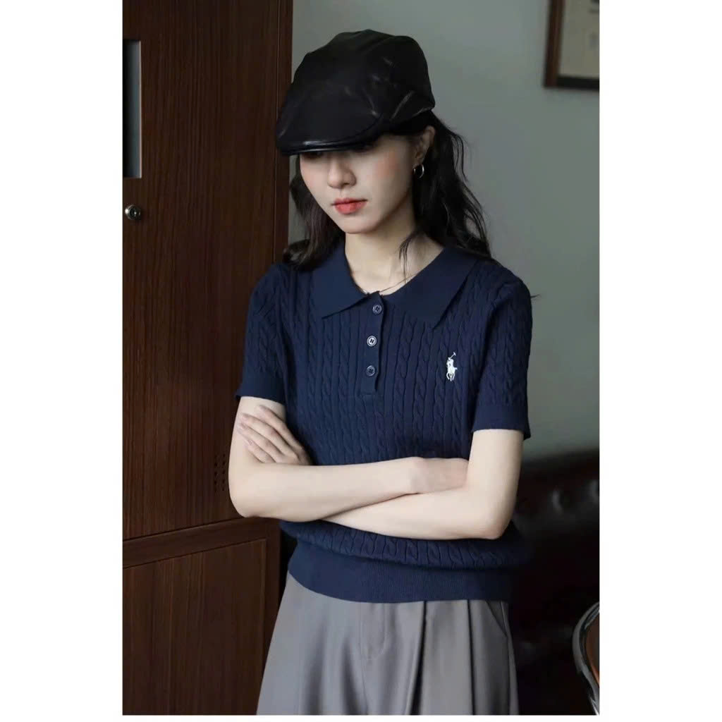 [Autumn] Áo polo nữ dáng ôm tôn dáng, cổ bẻ cổ điển chất len mỏng nhẹ, phong cách retro dễ phối đồ 18401