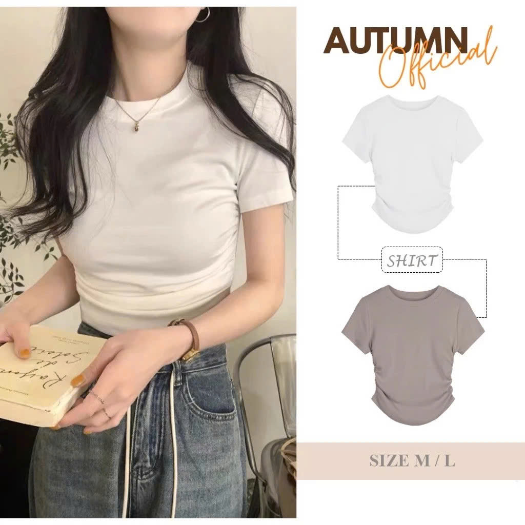 [Autumn] Áo thun ngắn tay màu trơn dáng ôm