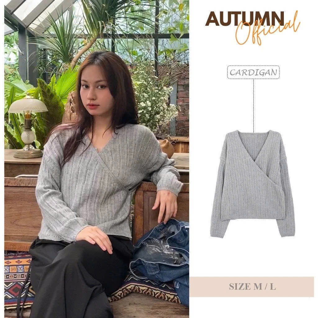 [Autumn] áo cardigan len dệt kim cổ V cách điệu vạt chéo phong cách Hàn Quốc