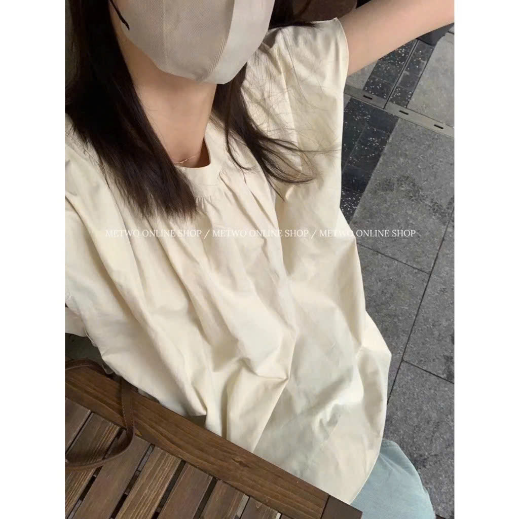 [Hers] Áo sơ mi đi làm hàng ngày đơn giản với tay áo bay nhỏ, dễ phối đồ 21099