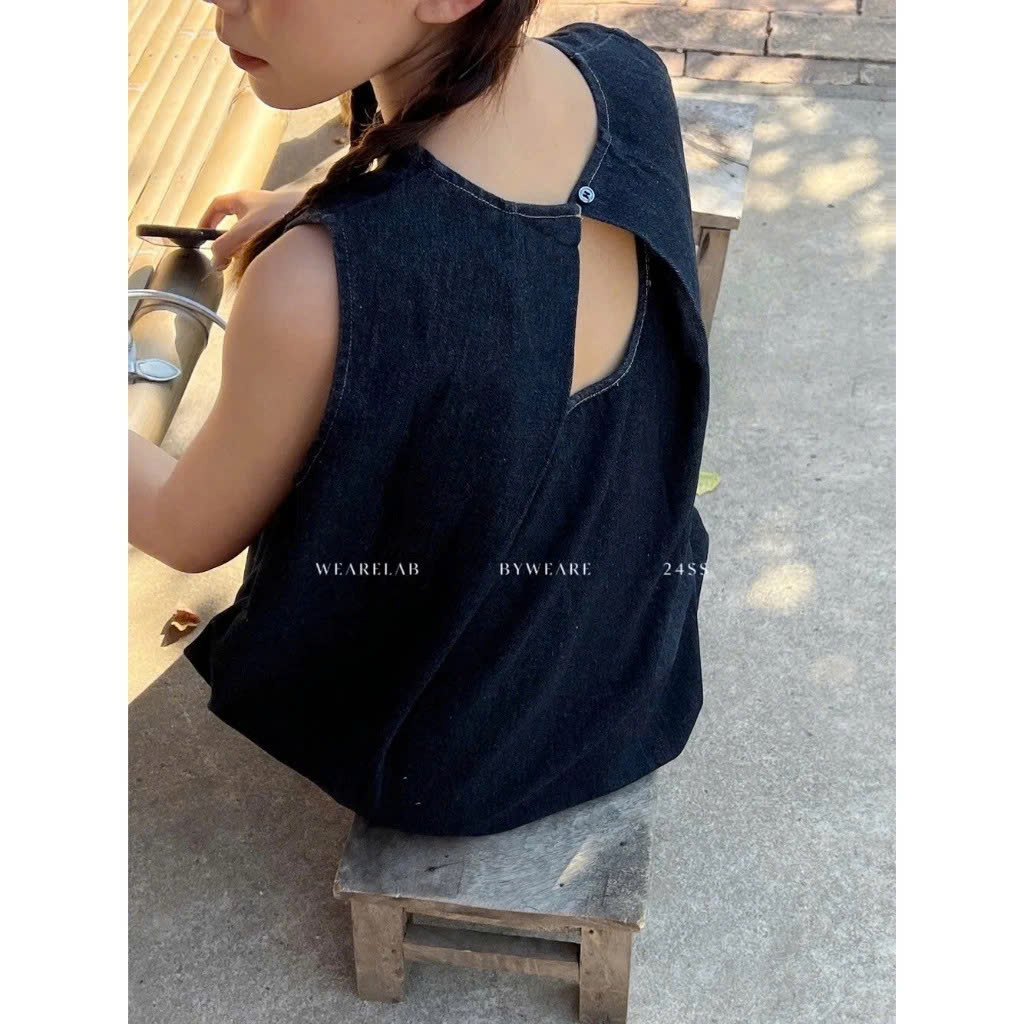 [WEARELAB] Đầm denim cổ tròn dáng chữ A đơn giản và thời trang phong cách Hàn Quốc mùa xuân 9996