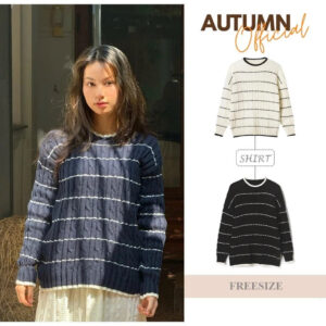[Autumn] Áo len sweater dệt kim form rộng hoạ tiết kẻ sọc ngang
