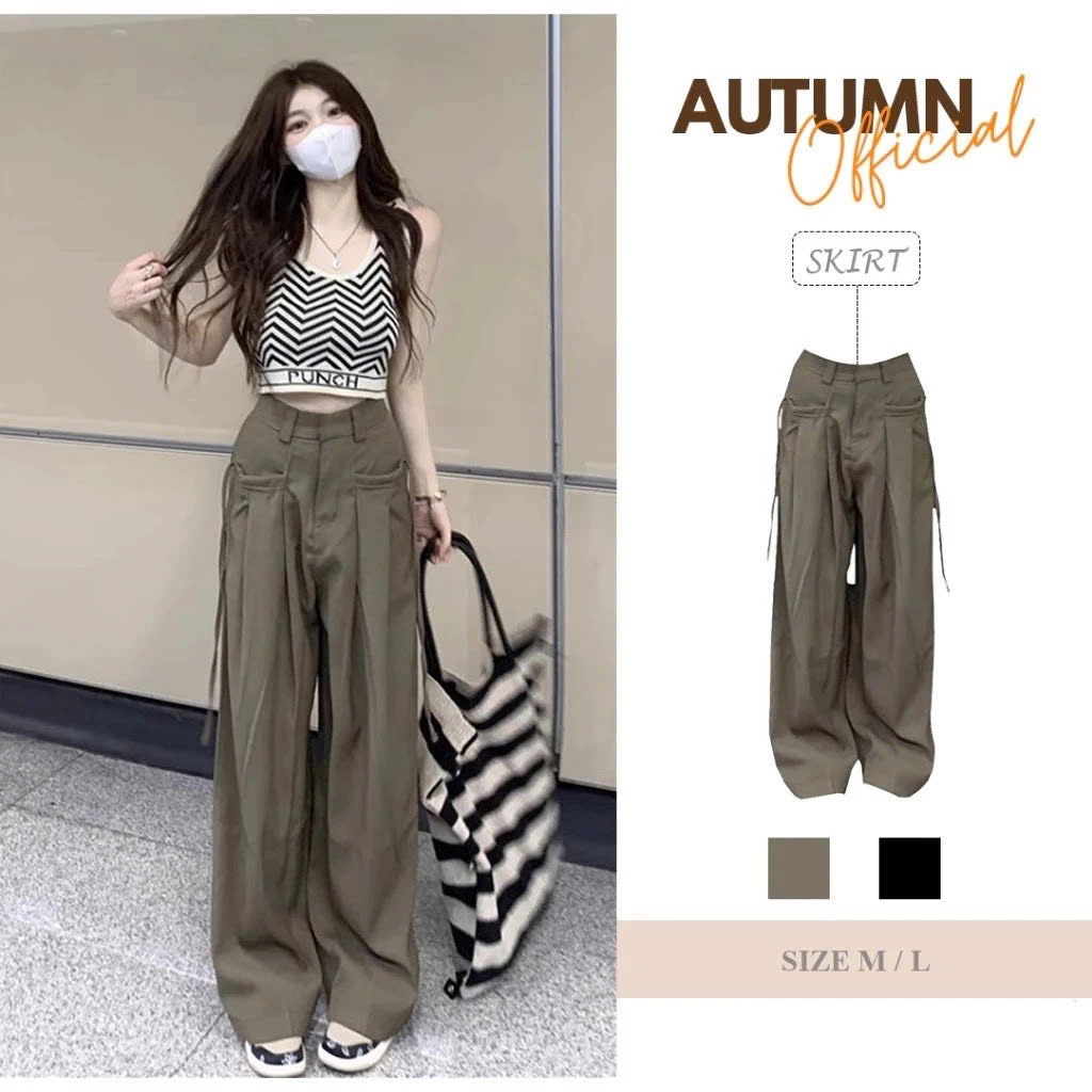 [Autumn] Quần ống rộng lưng chun dây rút